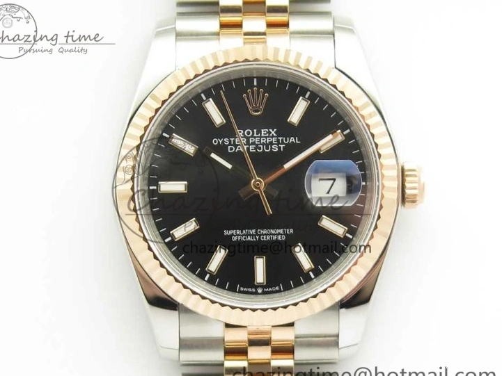 0506 EasyMatch DateJust 36mm 904 SS RG Wrapped 116231 GMF Black Dial on SS RG Wrapped Jubilee Bracelet A 3275